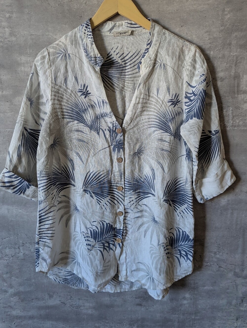 Lungo L’Arno Italian Linen Palm Leaf Button Front Beach Coverup Tunic - S